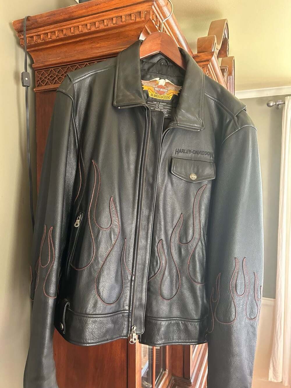 Y2K Harley-Davidson Men’s Black Leather Flame Biker Jacket